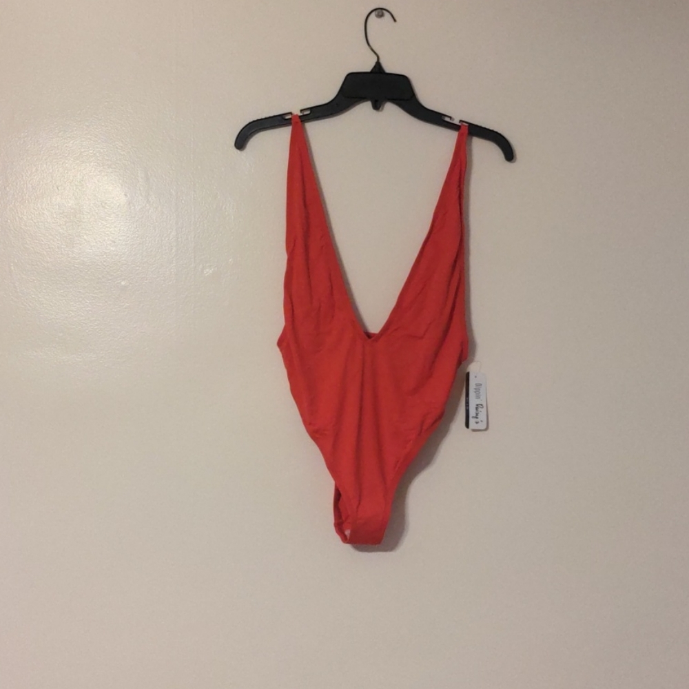 Dippin daisy high cut low vneck red swimsuit
